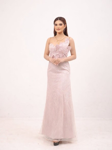 Evening Long Dress Pink Payet